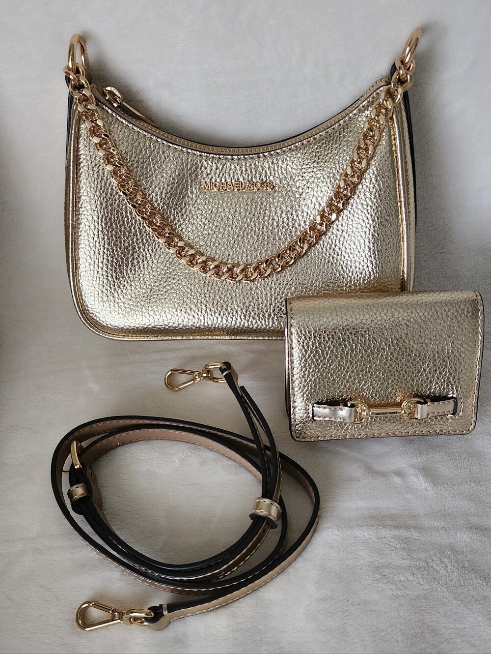 Michael Kors Pale Gold Pebbled Crossbody Bag with Matching Wallet